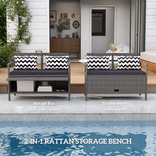 Outsunny Grey Rattan Garden Storage Bench with 160L Capacity – 4