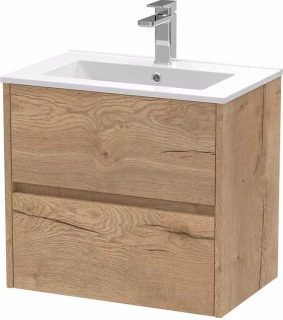Balterley Chartley 2 Drawer Wall Hung Vanity Basin Unit in Autumn Oak Brown, Width: 60 cm