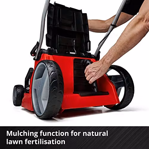 Einhell Power X-Change 36V Cordless Lawnmower with 2x Rechargeable Batteries and 2x Quick Chargers in Red and Black – 4