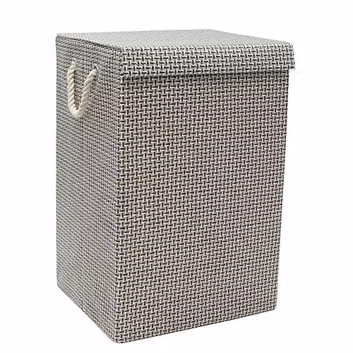 JVL Silva Fabric Foldable Laundry Hamper with Lid and Handles, Grey, W/D/H: 35.0 x 40.0 x 61.0 cm