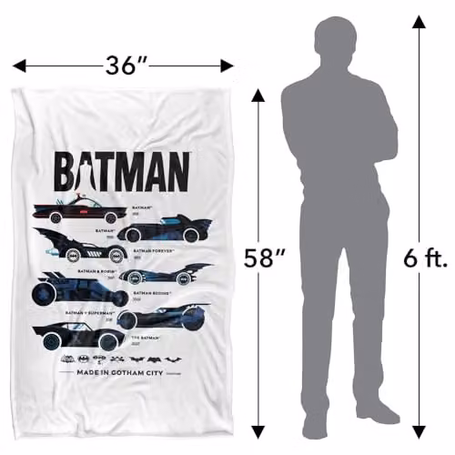 Warner Bros. Batman Silhouette Batmobiles Super Soft Fleece Throw Blanket, Multicolour – 3