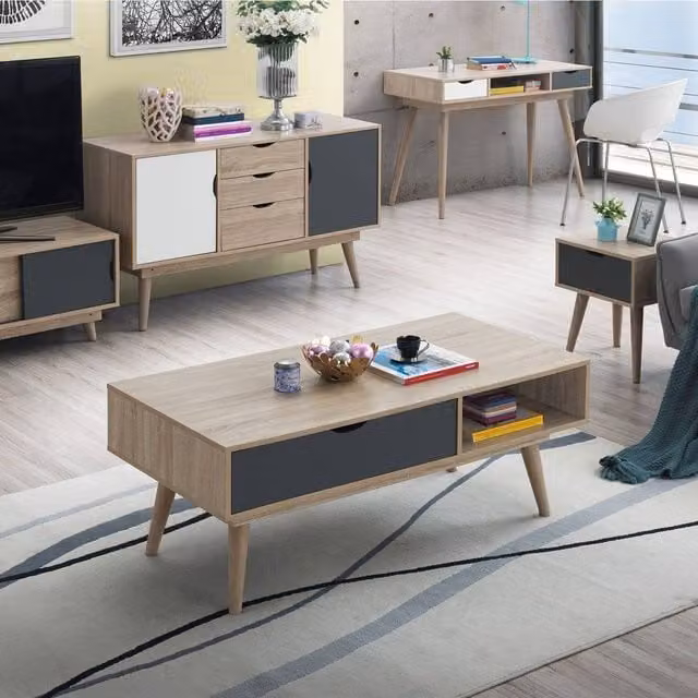 Timber Art Design Alford Scandinavian Low Coffee Table in Sonoma Oak and Grey, W: 120 cm, D: 60 cm, H: 49.6 cm – 1