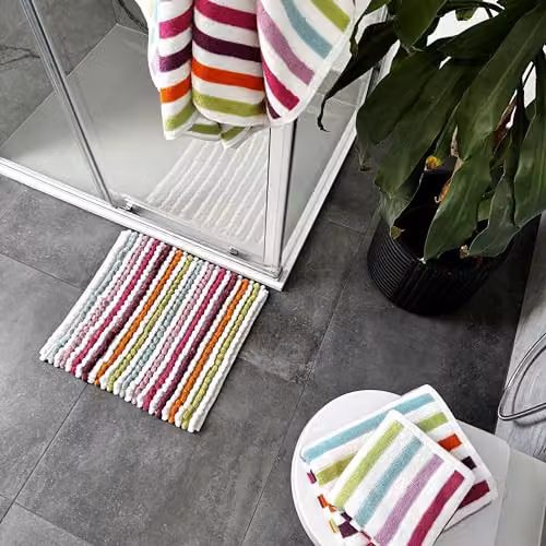 Allure Bath Fashions Luxury Striped Bobble Shower Mat, Multicoloured Pink Hand-Woven Microfibre Square Bath Mat, W/D: 50 x 50 cm – 2