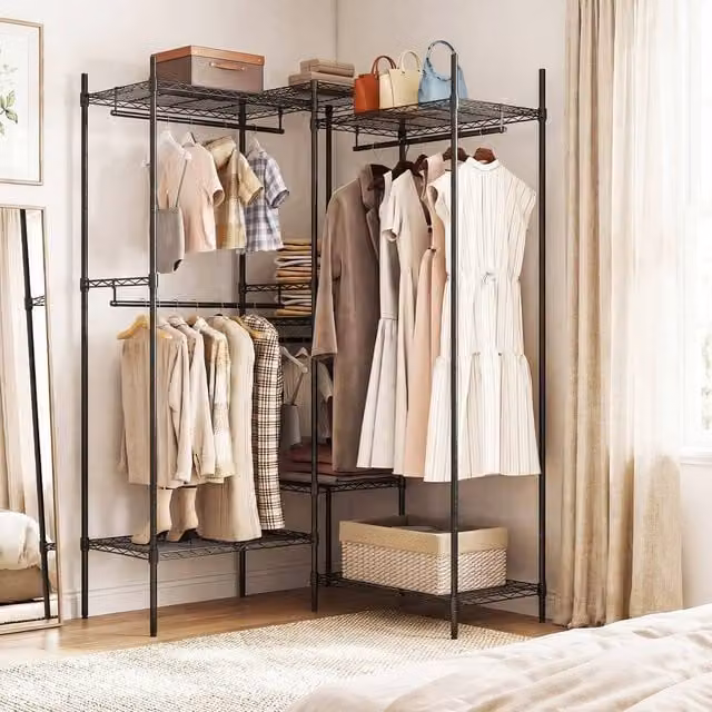 Gymax Metal Garment Rack Portable Convertible Clothes Organiser in Black