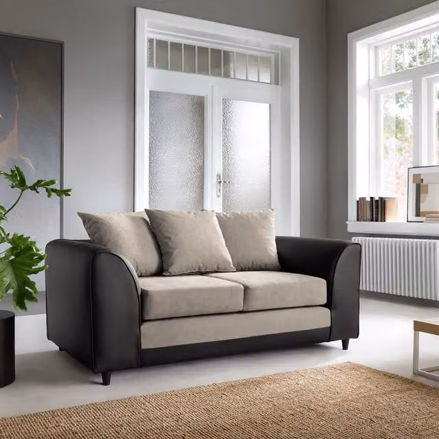 Abakus Direct Dylan 2 Seater Mid-Century Sofa in Sand and Brown