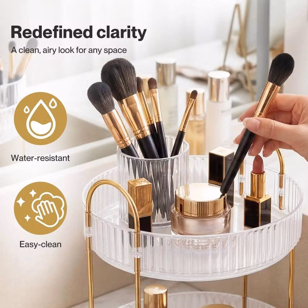 SPETLEK 3-Tier Rotating Makeup Organiser in Clear and Gold – 2