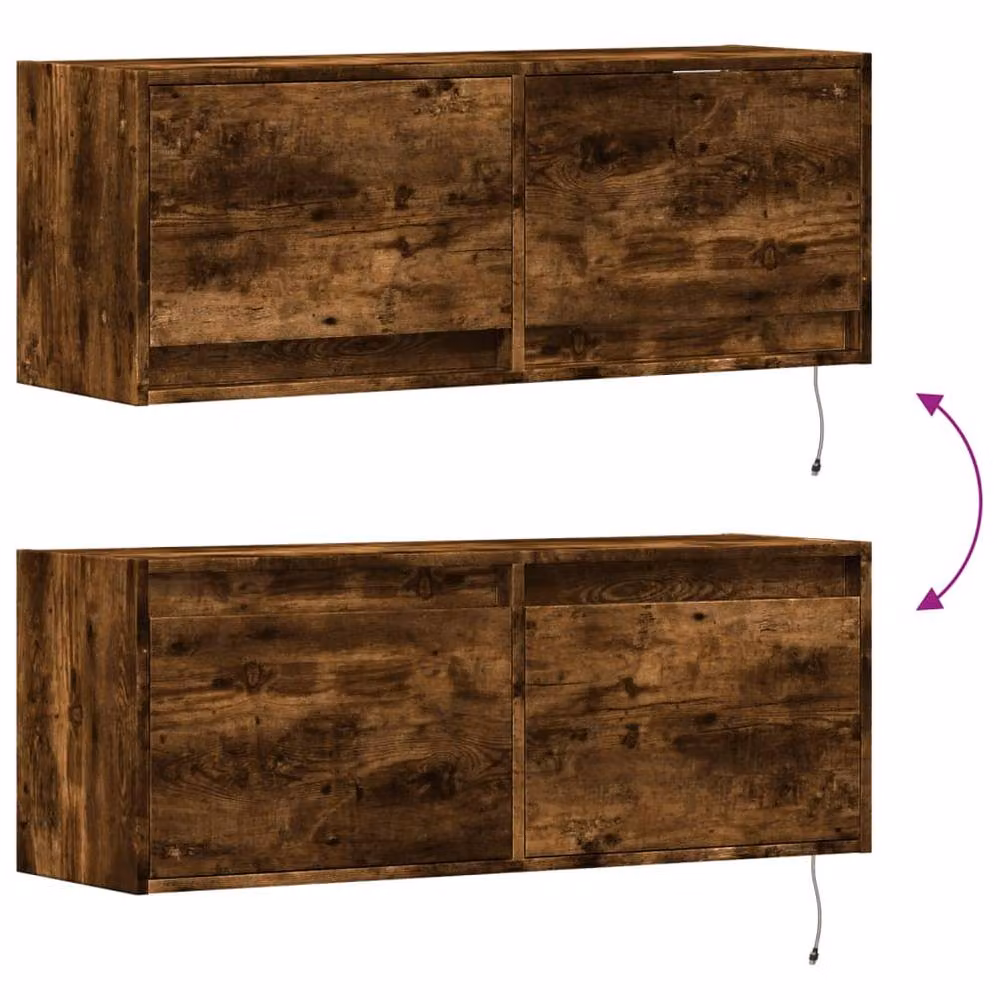 Berkfield Home TV Wall Cabinet with LED Lights in Smoked Oak Brown, W/D/H: 100 x 31 x 35 cm – 7