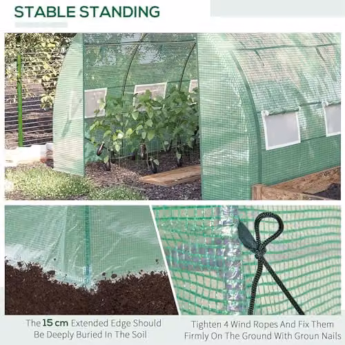 Outsunny Green Polytunnel Greenhouse with Roll-up Side Walls and Windows, W/D/H: 300 x 300 x 200 cm – 3