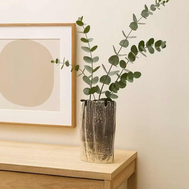 Interiors by Premier Sorrell Small Striped Ceramic and Metal Tabletop Vase in Multicoloured Silver