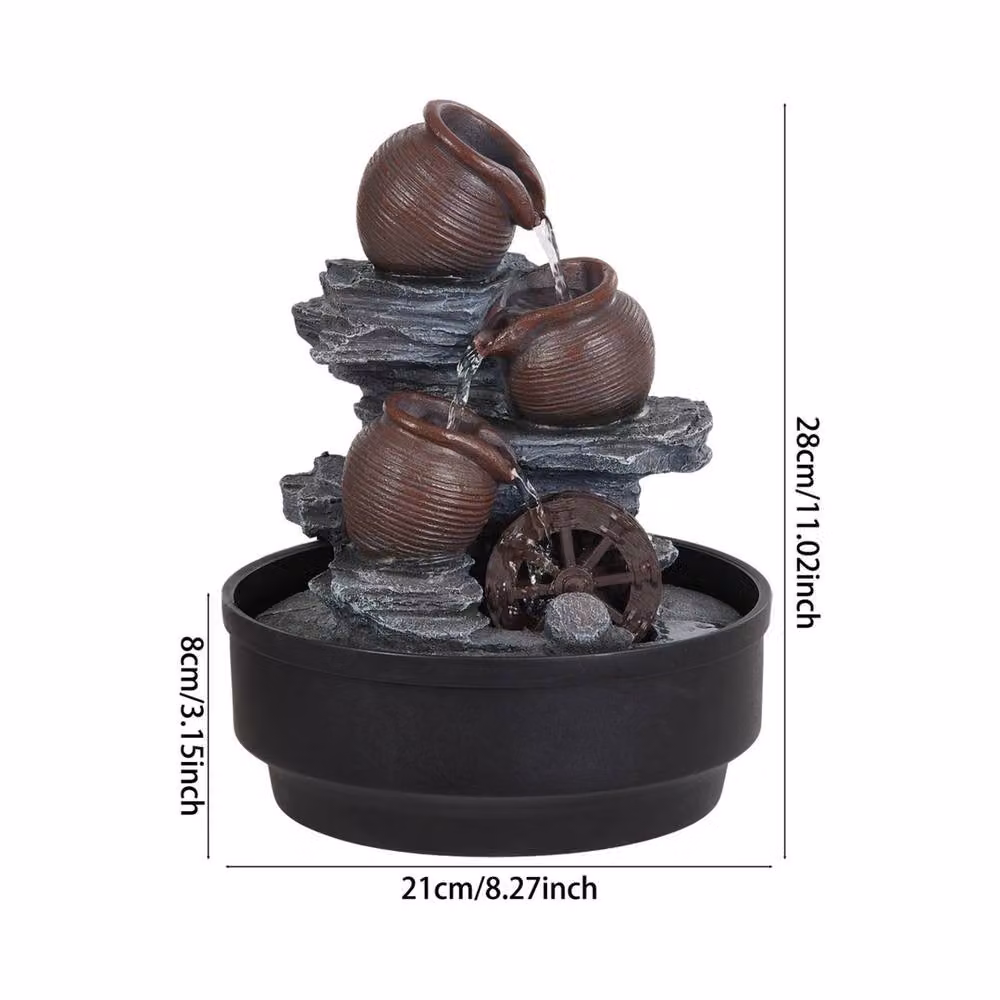 EONLION Tabletop Water Fountain with LED Light in Black – 2