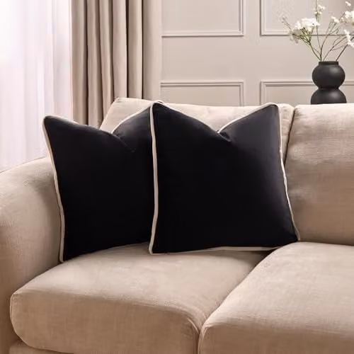 OHS 2 Pack Matte Velvet Piped Edge Cushion Covers in Black or Grey, W/D/H: 45 x 45 x 45 cm – 2