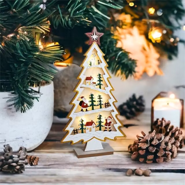 Xmas Haus LED Christmas Tree Festive Village Tabletop Decoration in White