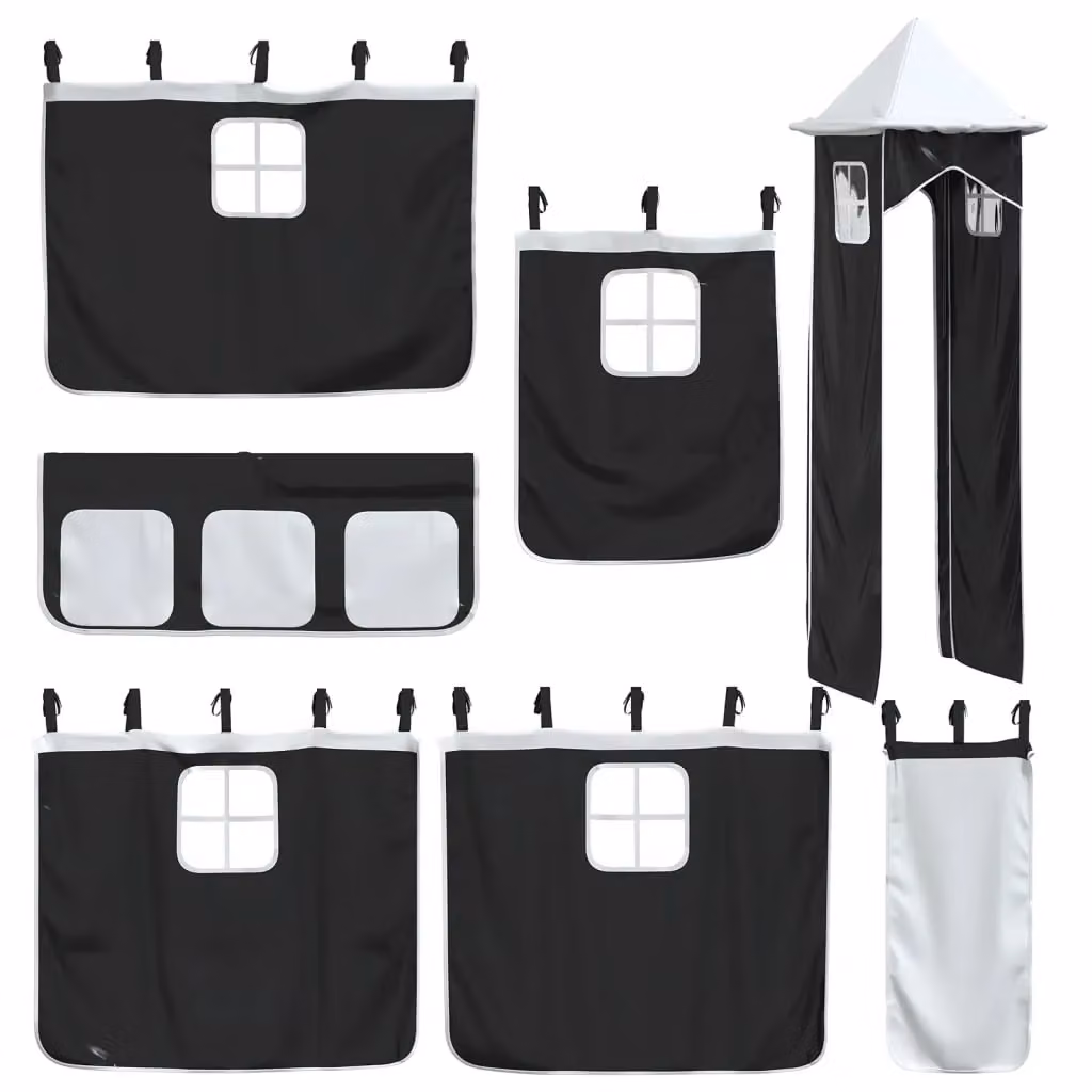 Berkfield Home Opaque Polyester Loft Bed Curtains in White and Black with Tower Design – 3