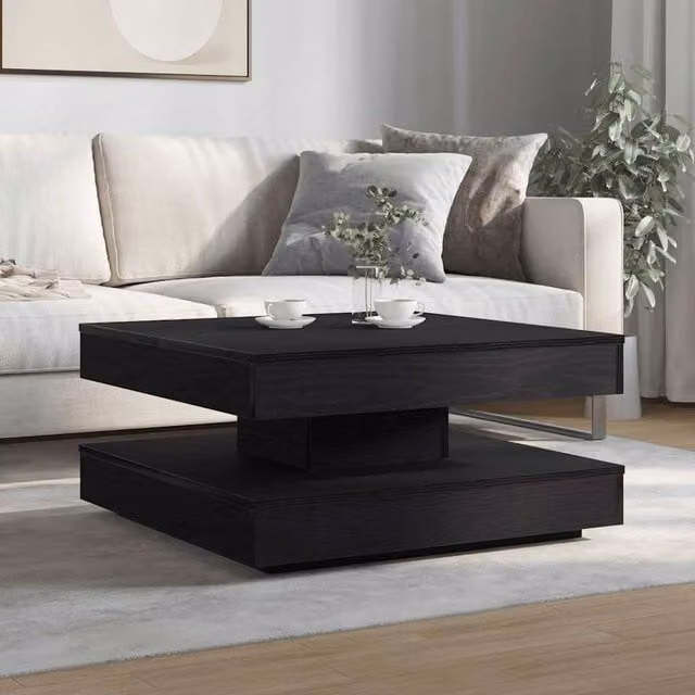 Berkfield Home Modern Rotating Square Coffee Table in Black, W/D/H: 70 x 70 x 34.5 cm