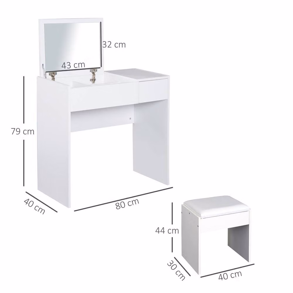 STILVORA White Modern Dressing Table Set with Flip-up Mirror and Stool – 2