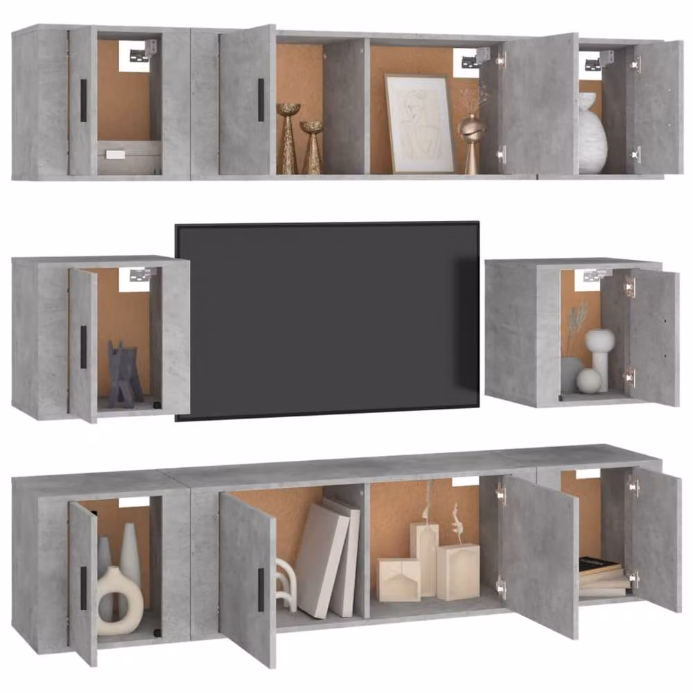 Berkfield Home 8 Piece Classic TV Cabinet Set in Concrete Grey Engineered Wood – 2