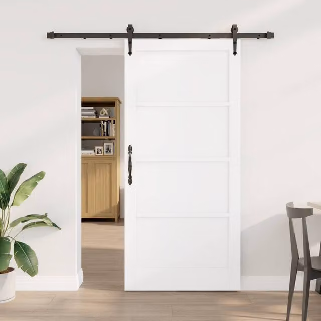 Berkfield Home Minimalist White Lacquered Solid Wood Pine Sliding Door with Hardware Set W: 93 cm, H: 202 cm