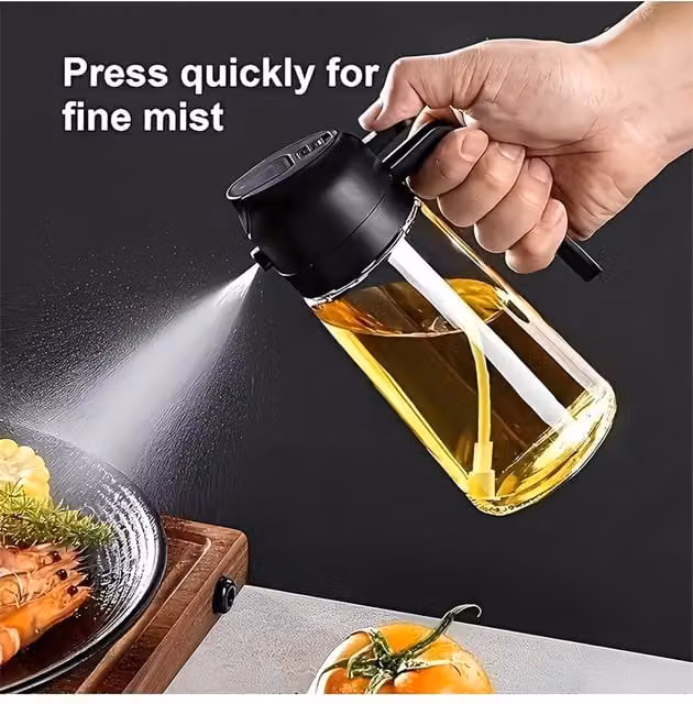 Living and Home Premium Glass Oil Sprayer and Dispenser, Black, 600ml – 1