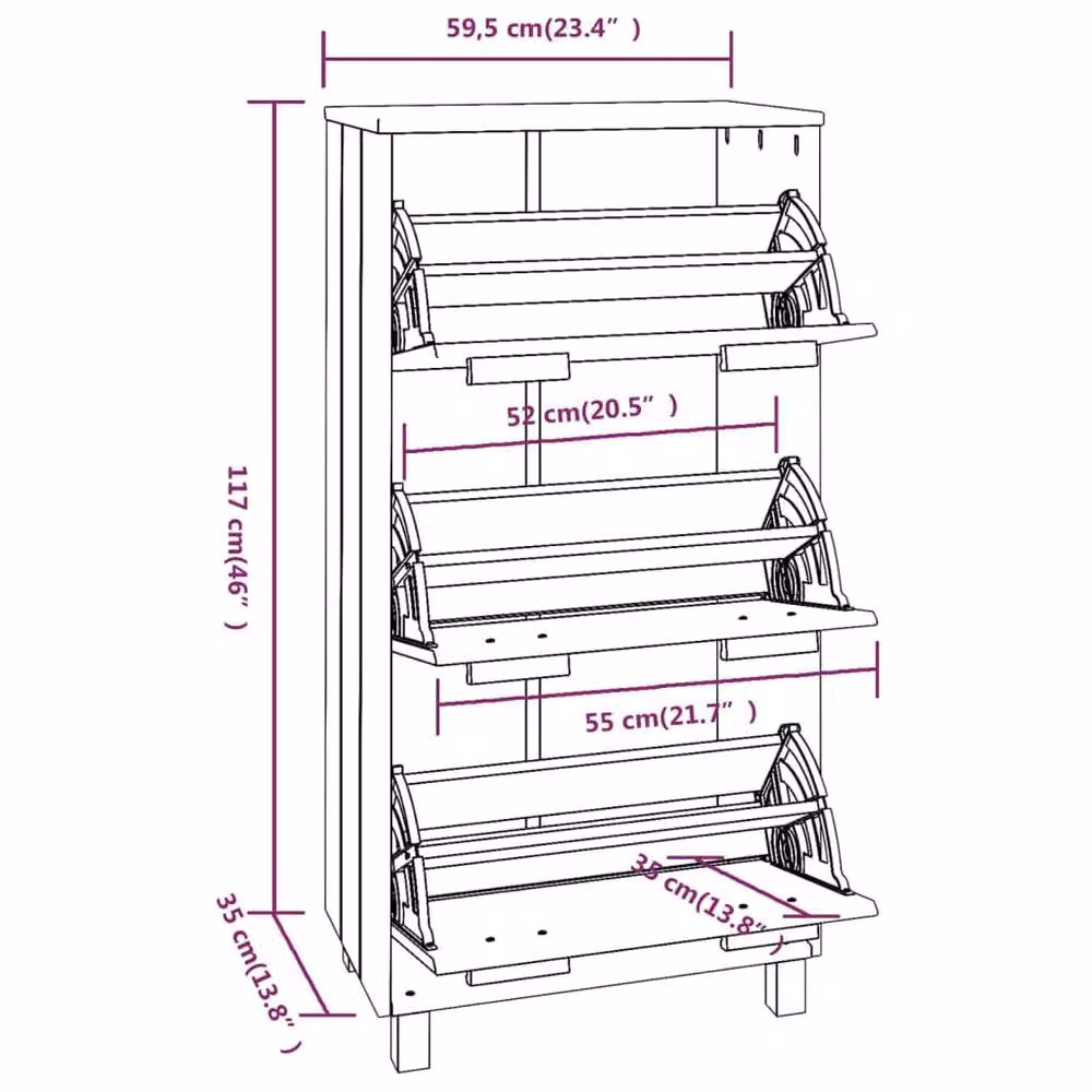 Berkfield Home HAMAR Shoe Cabinet in Light Grey, Solid Pine Wood, W/D/H: 59.5 x 35 x 117 cm – 3