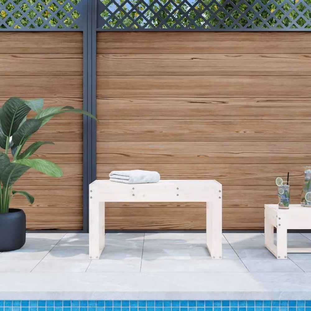 Berkfield Home Beautiful Garden Bench in White Solid Pine Wood, W/D/H: 80 x 38 x 45 cm – 2