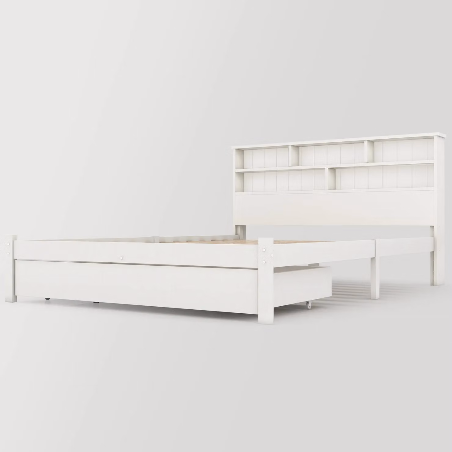 Matteo White Engineered Wood Storage Bed with Bedside Shelves and Drawers, W/D/H: 140 x 200 x 135 cm – 3