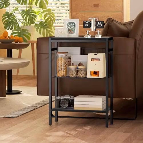 HOMCOM Industrial Side Table with 3-Tier Storage, Black – 5