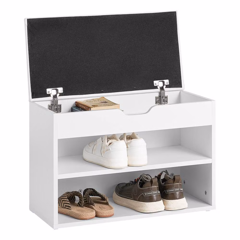 SoBuy Slim Shoe Bench with Padded Seat and Shoe Rack in White, W: 60 cm, D: 15 cm – 3