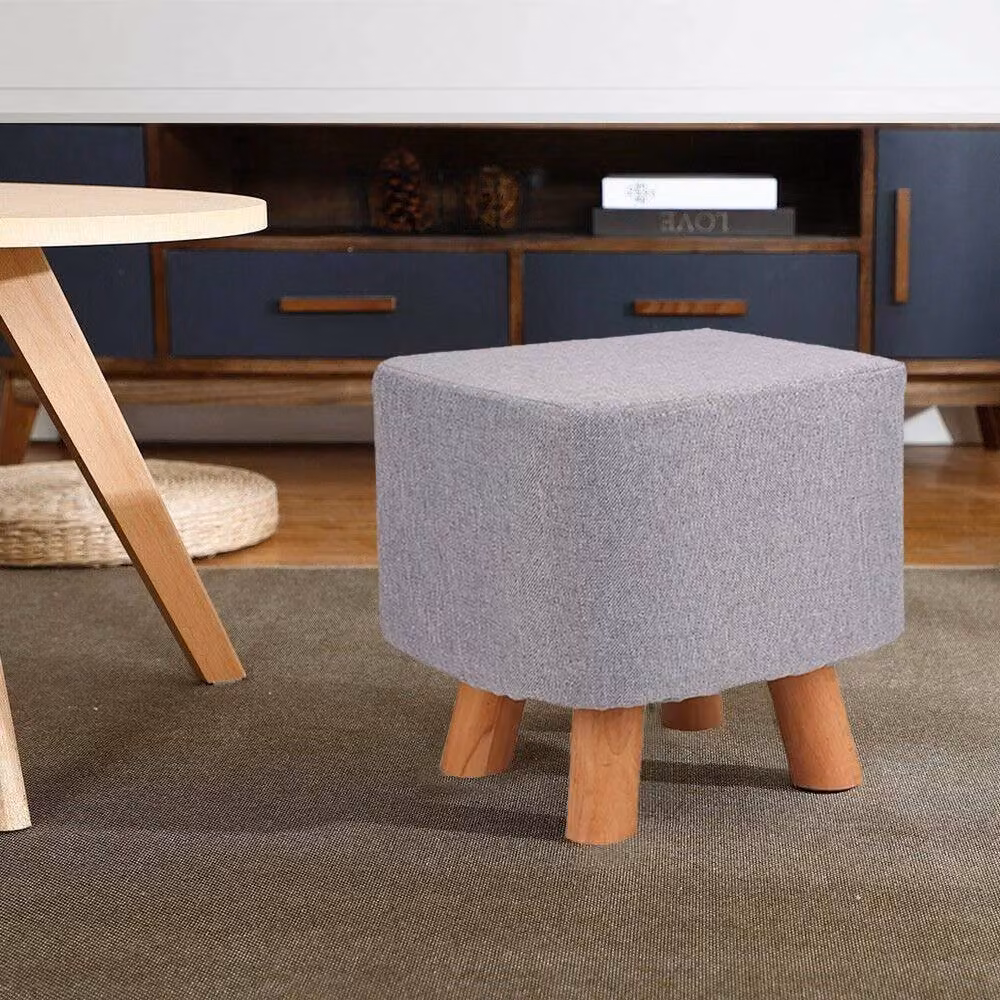 FORGEVIO Grey Fabric Padded Rectangular Wooden Footstool Ottoman with Removable Cover – 4