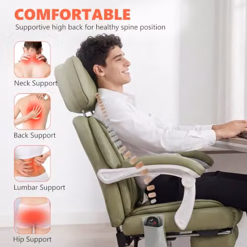 HOMCOM Modern Green Synthetic Leather Task Chair with Headrest and Armrests – 5