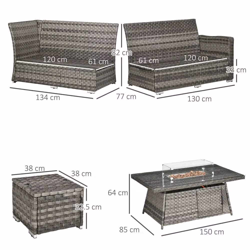 Wyld Haus Virire 9 Seater Grey Rattan U-Shape Garden Sofa Set with Gas Fire Pit Table and Upholstered Cushions – 3