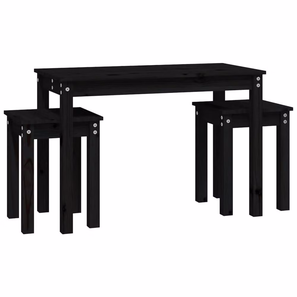 Berkfield Home Set of 3 Modern Black Solid Pine Wood Nesting Tables – 3