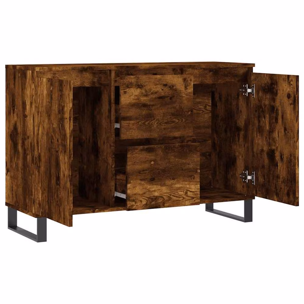 Berkfield Home Industrial Sideboard in Smoked Oak and Brown, W/D/H: 104 x 35 x 70 cm – 4