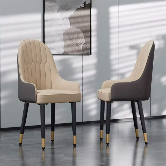 FLAVORA Set of 2 Creamy White Dining Chairs in Beige Synthetic Leather