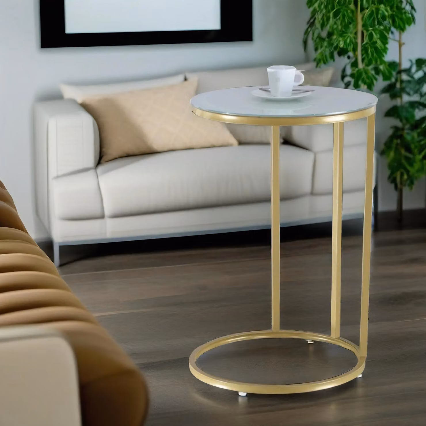 Pirlo Plush Round C Shaped Side Table in Gold – 2