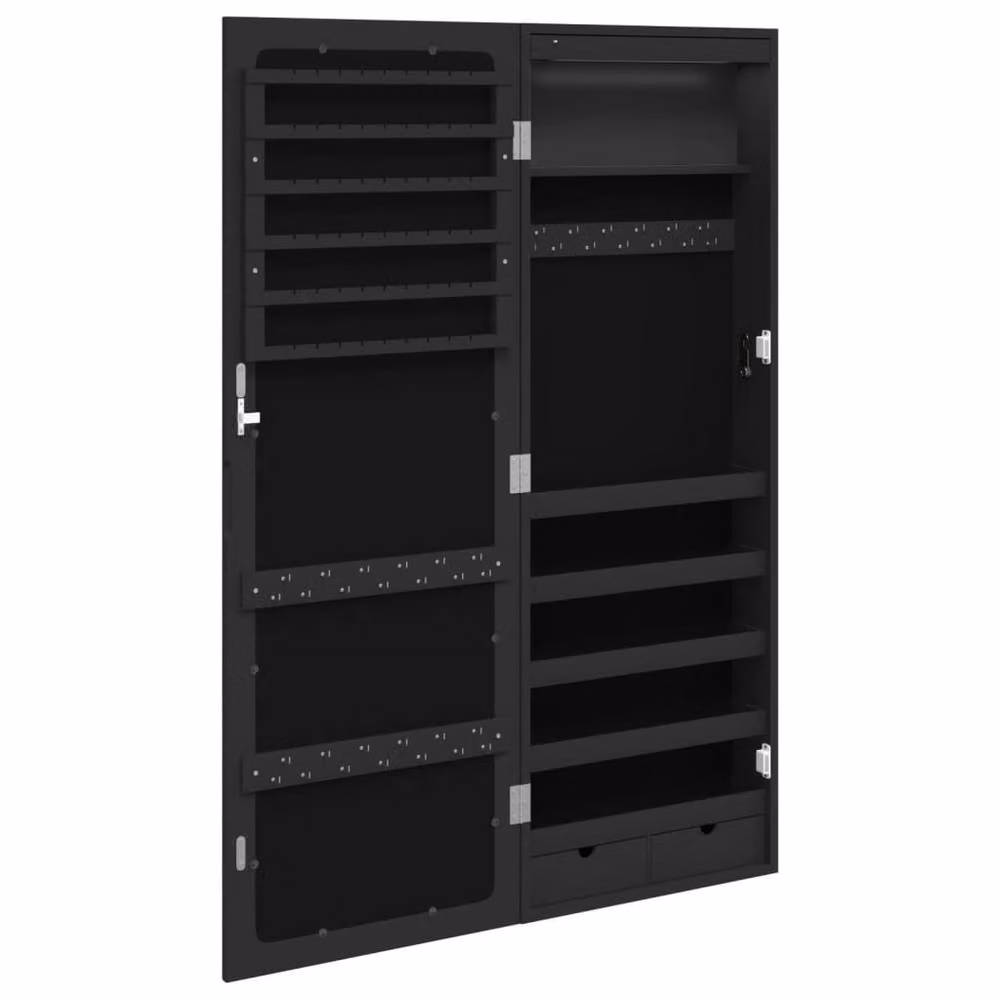 Berkfield Home Wall Mounted Mirror Jewellery Cabinet with LED Lights and Lock, Black, H 106.0 x W 37.5 x D 10.0 cm – 2