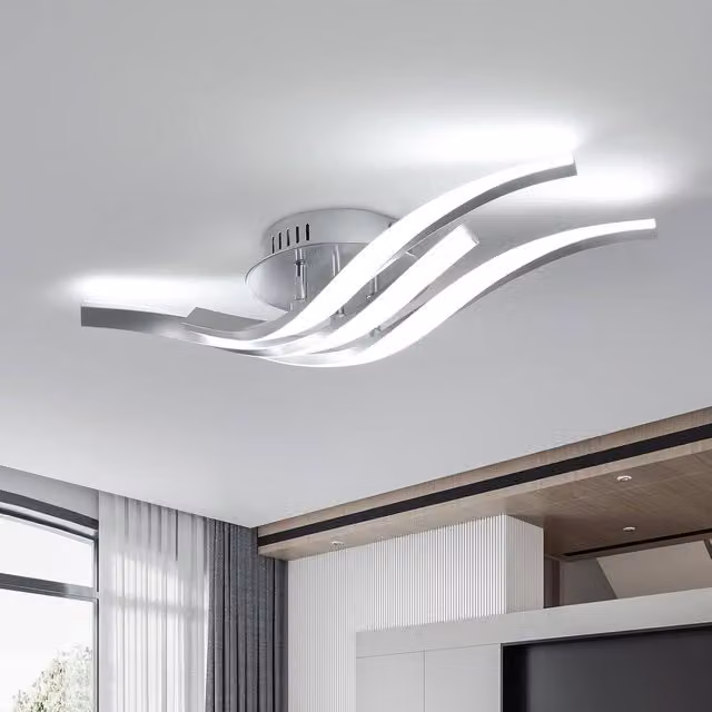 COMELY 24W LED Curved Ceiling Light in Silver with 6500K Cool White Light – 1