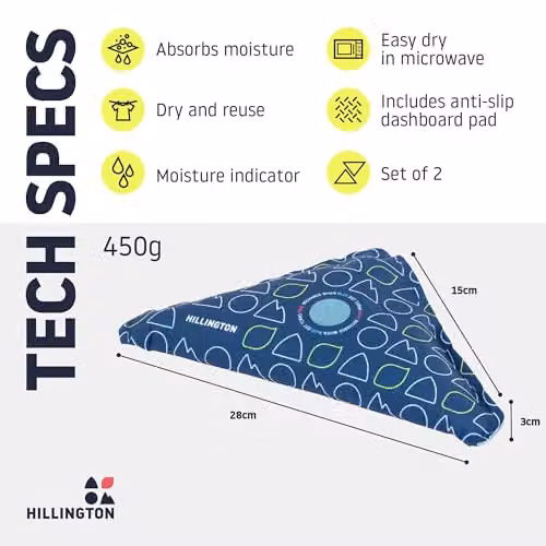 Hillington Reusable Triangle Car Dehumidifier Bags with Anti Slip Pads, Blue, 2-Pack – 8
