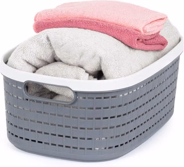 LIVIVO Grey Plastic Open Weave Cleaning Storage Basket with Handles, W/D/H: 30.0 x 21.0 x 13.5 cm