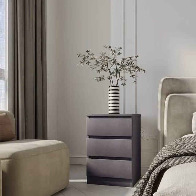Seconique Malvern 3 Drawer Grey Bedside Table