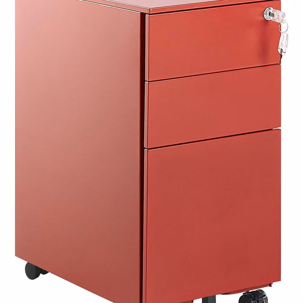 Wyld and Coco Red Metal Storage Cabinet with 3 Lockable Drawers and Castors – 2