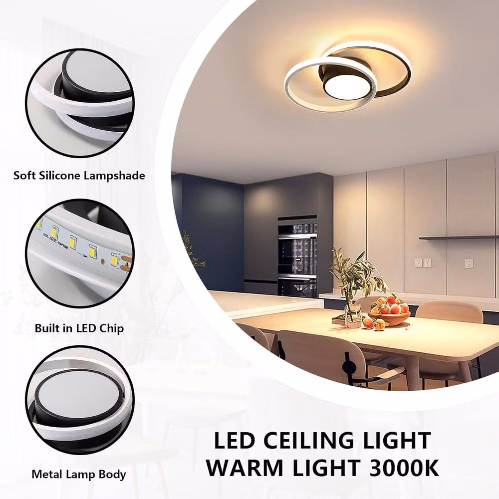 Goeco Modern Round LED Ceiling Light, 42W, 3000K Warm White, Black, Diameter: 40 cm – 4