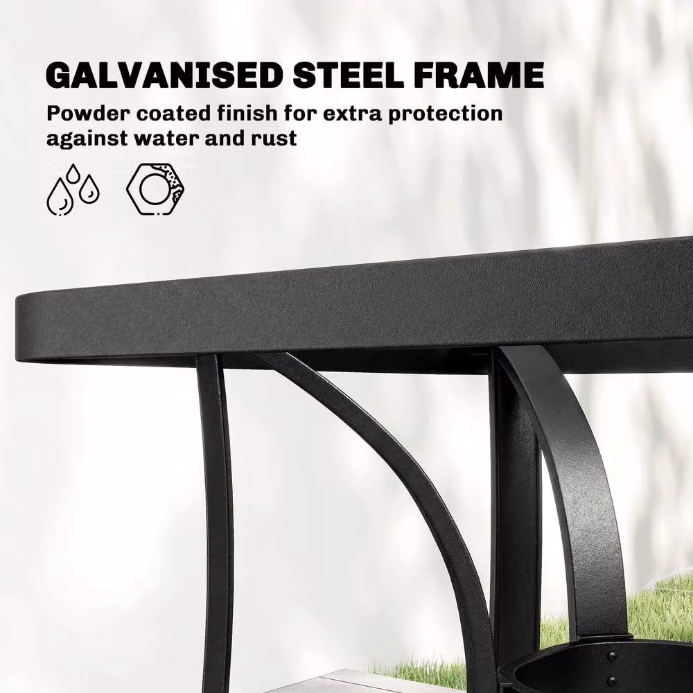 OUTSUNNY Modern Garden Dining Set with Glass Table and Stackable Chairs in Light Grey – 7