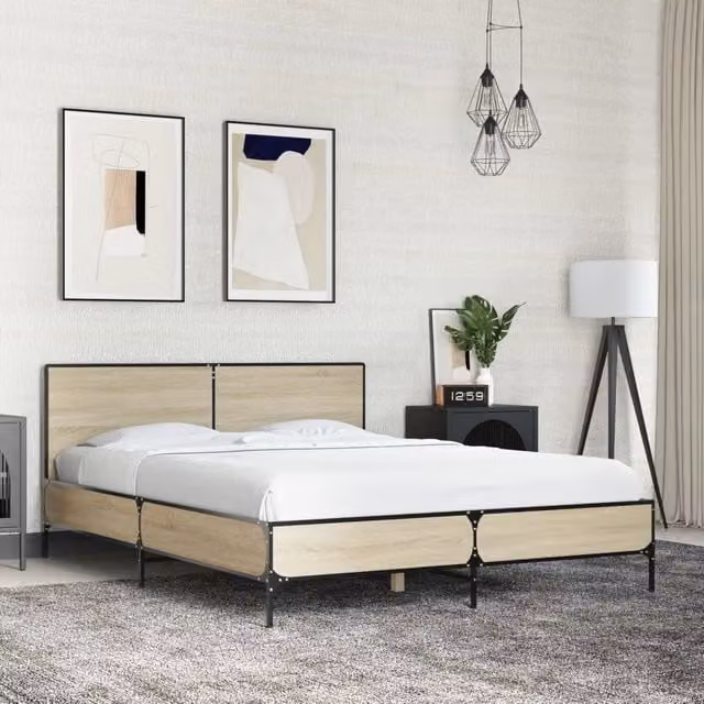 Berkfield Home Sonoma Oak Bed Frame in Brown, Small Double, W: 120 cm, D: 200 cm – 1