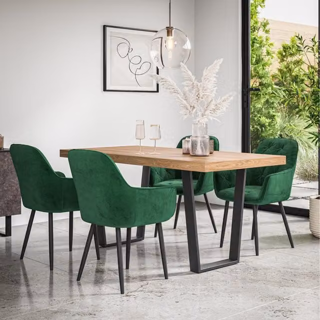 More4Homes Aria Dining Set with Oak Effect Rectangular Table and 6 Green Anika Velvet Chairs