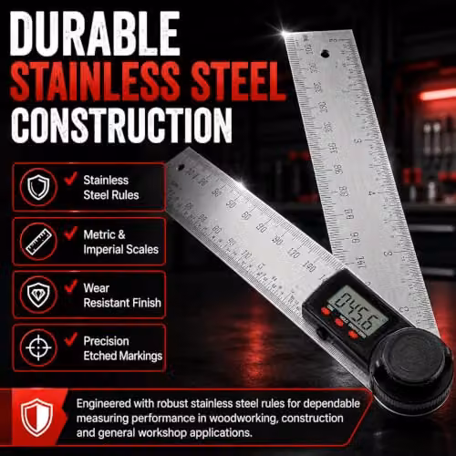 Lumberjack Digital LCD Angle Finder Stainless Steel Protractor, Silver – 8
