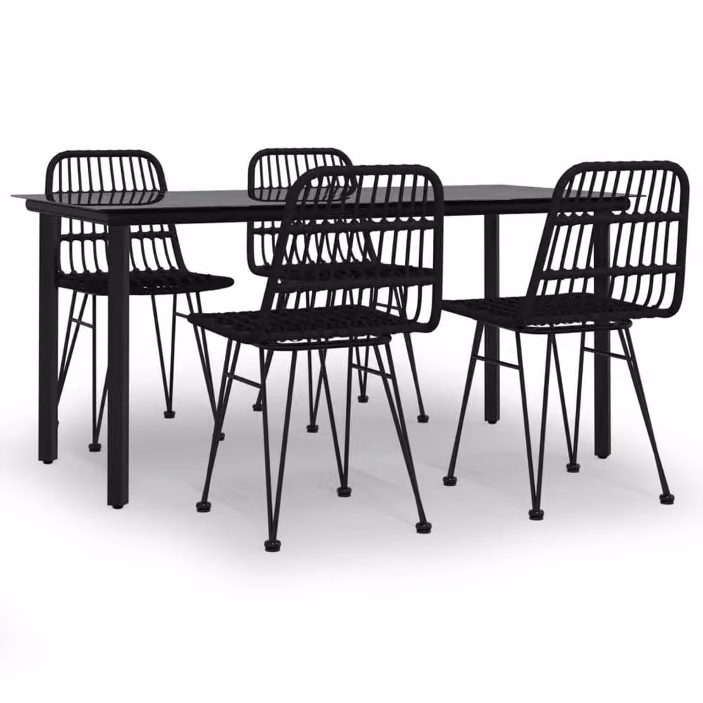 Berkfield Home Beautiful 5 Piece Black Poly Rattan Garden Dining Set – 3
