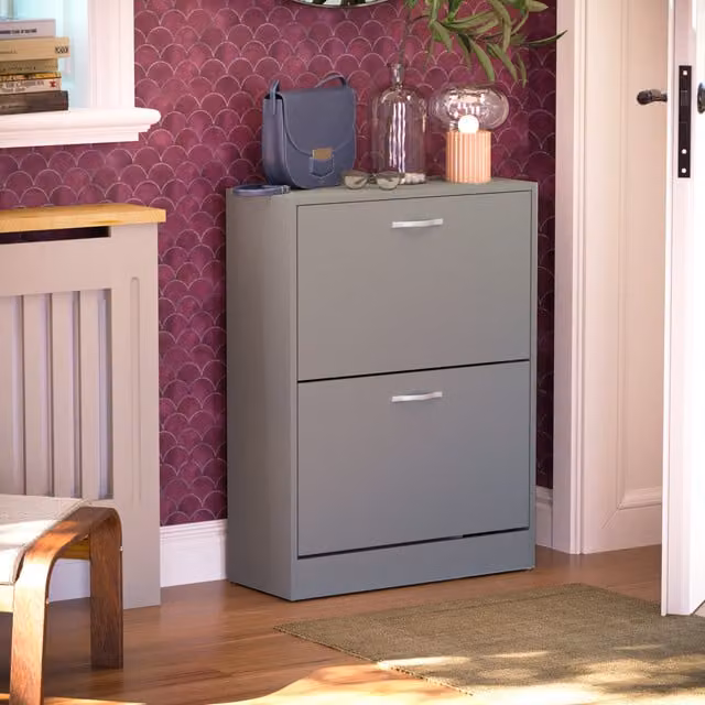 Vida Designs Modern Grey 2 Drawer Shoe Cabinet with Tilting Compartments