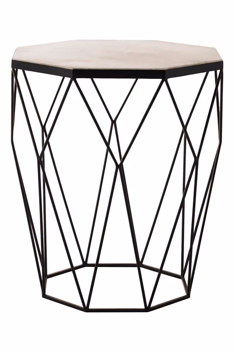 Interiors by Premier Orsina Octagon White Marble Side Table with Matte Black Geometric Metal Frame – 3