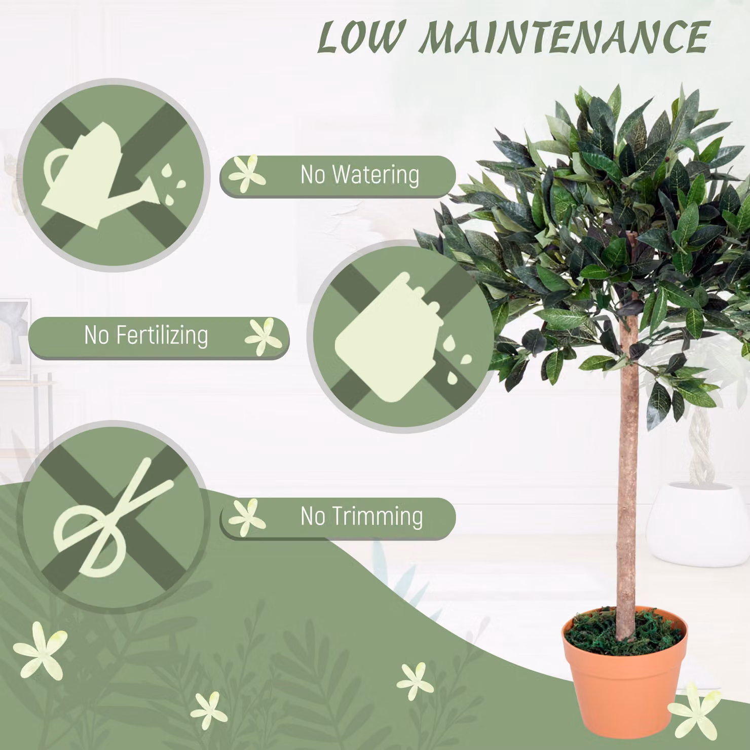 Outsunny Green and Black Tabletop Artificial Tree with Wood and Plastic Elements – 3