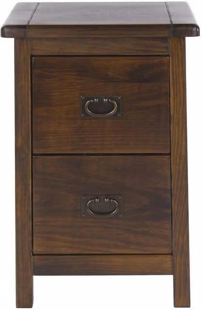 FLAVORA Solid Pine 2 Drawer Bedside Cabinet with Metal Handles in Brown